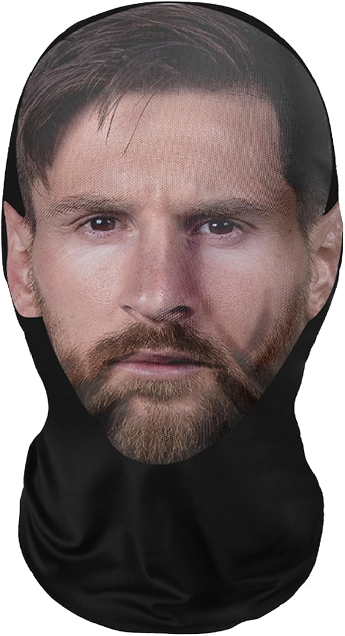 Messi mask 3D portrait front view for bold fan style and everyday wear.