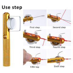 Two gold knot tying tools next to packaging