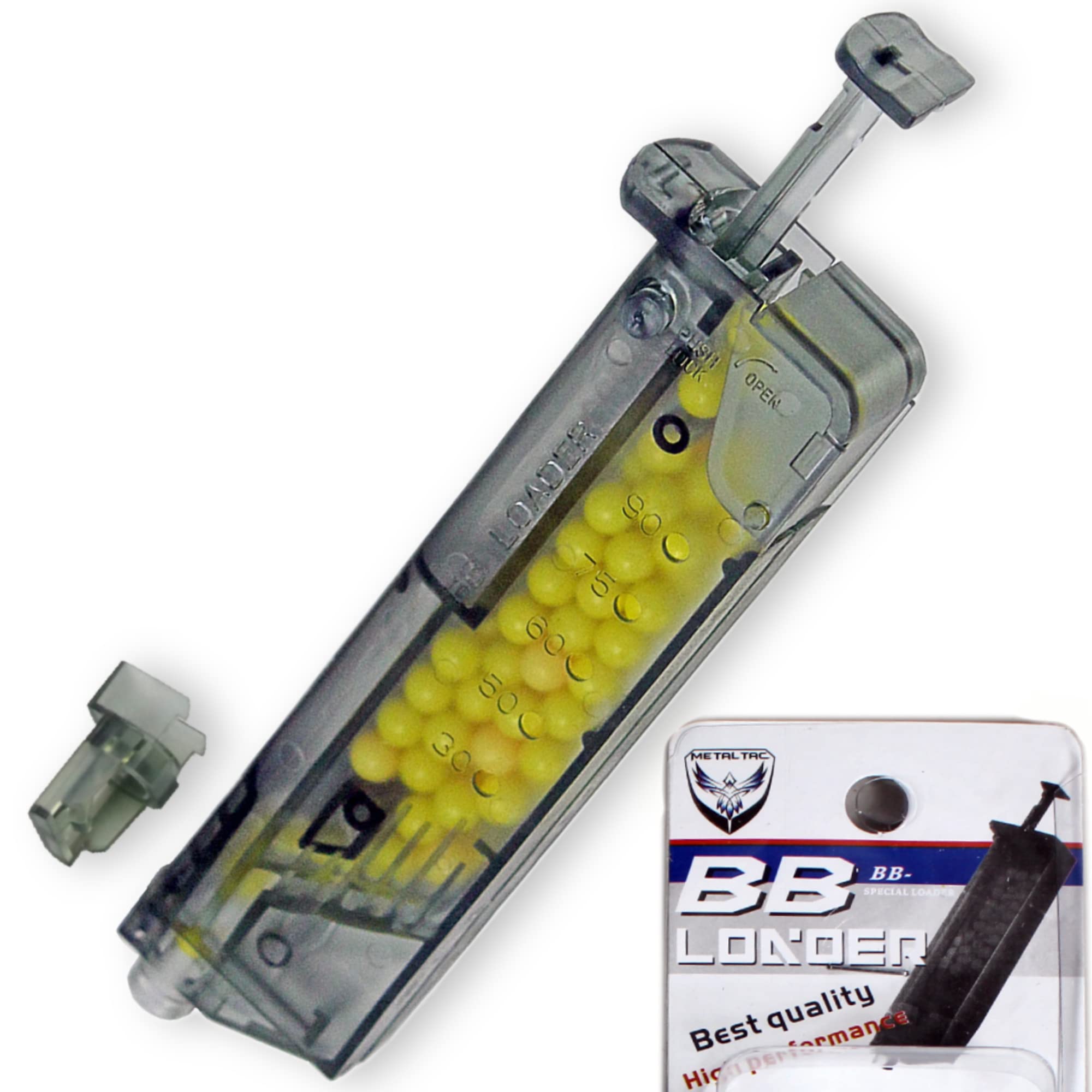 MetalTac speed loader with 100 BB capacity for rapid magazine reloading