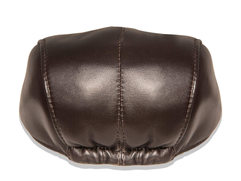 Metellino leather flat cap brown back view showing elastic fit