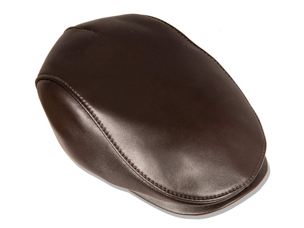 Metellino leather flat cap brown front view showcasing premium leather