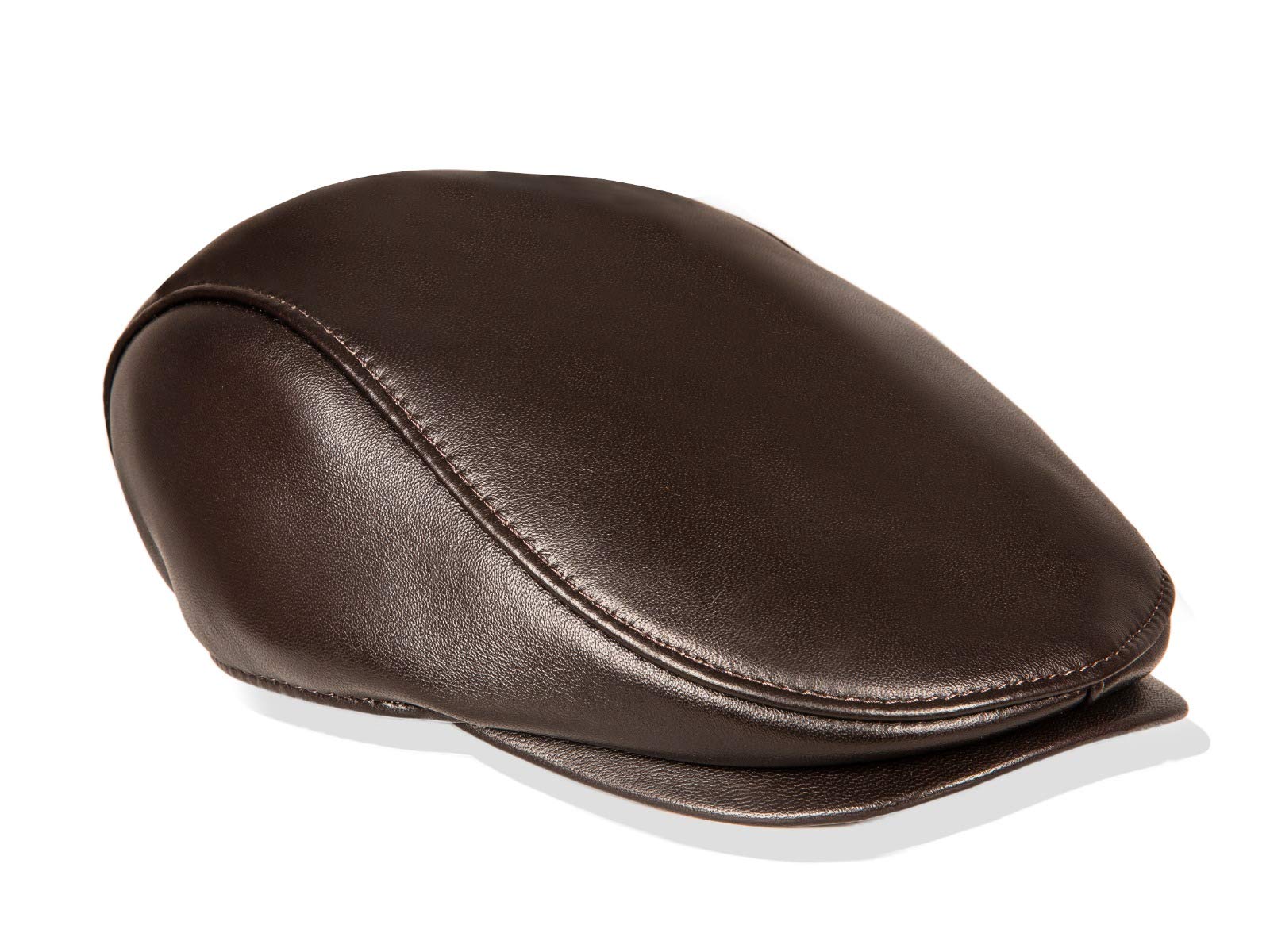 Metellino leather flat cap brown side angle highlighting adjustable back
