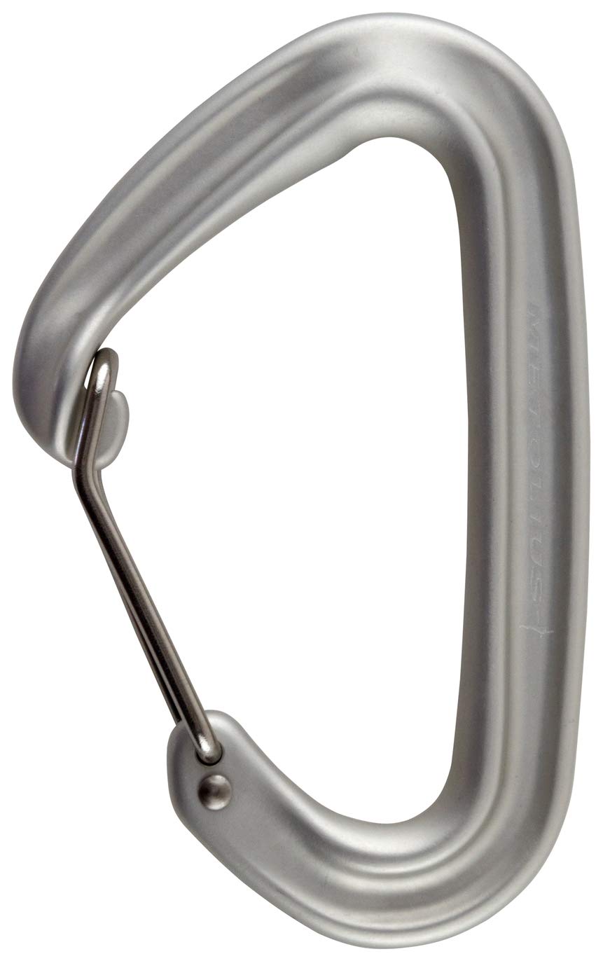 Metolius Bravo II wiregate carabiner, silver, lightweight and durable for climbing on sport and trad routes.