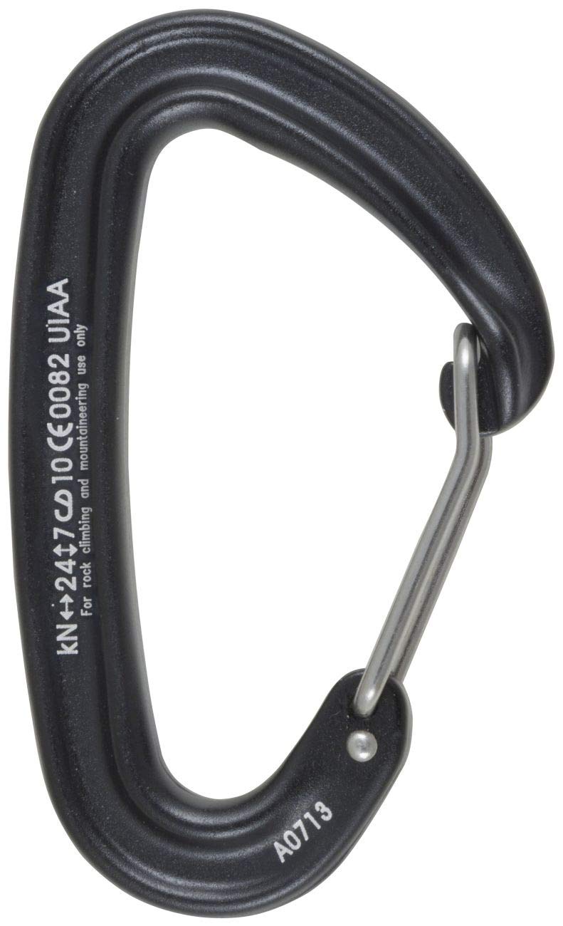 Metolius Bravo wiregate carabiner, black finish, ideal for ultralight climbing setups.
