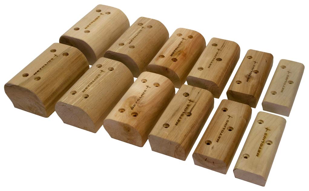 Metolius Campus Blocks XL pair on a wooden board for finger strength and endurance training