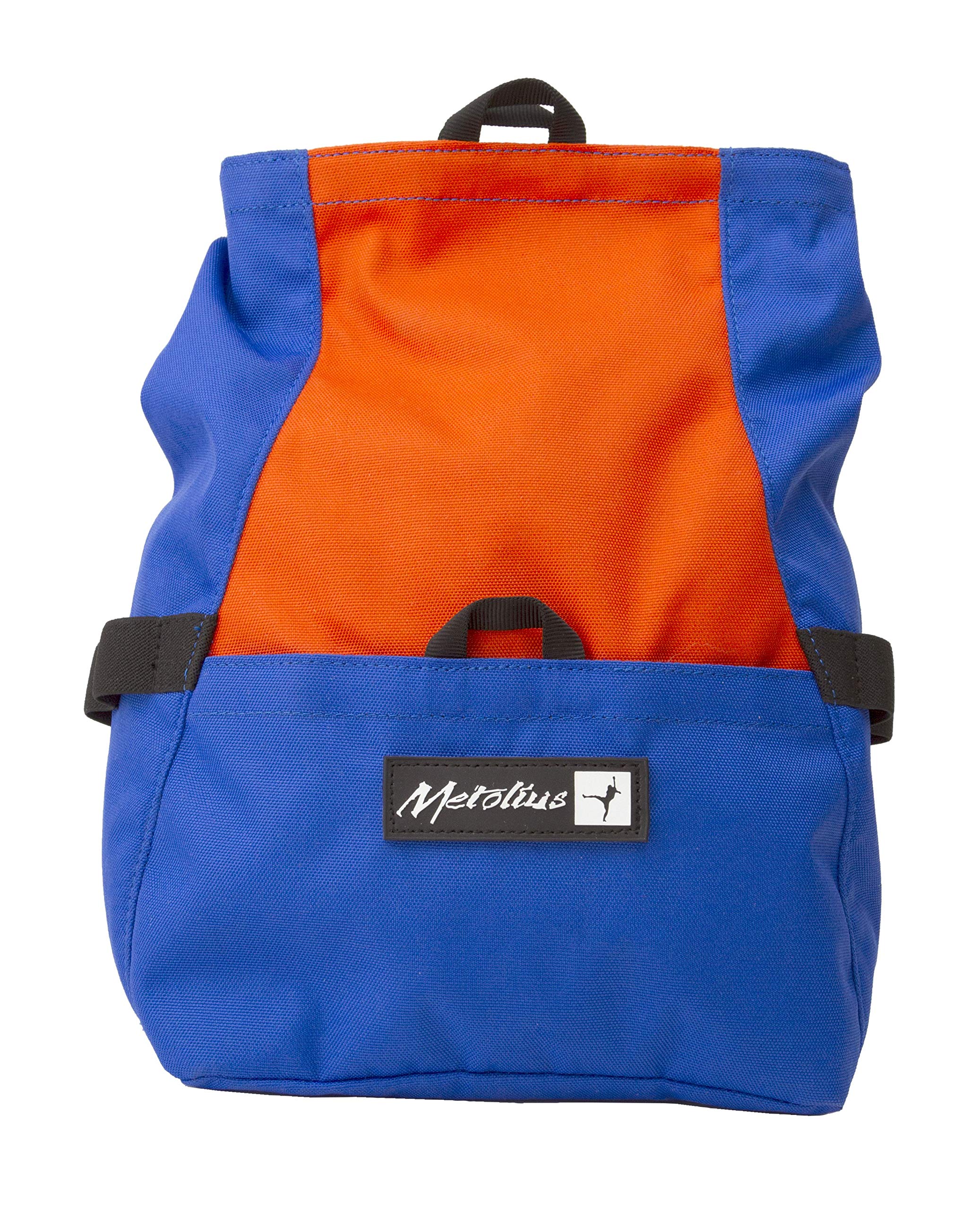 Metolius Chalk n Roll chalk bag, blue and orange, with stable base for tidy chalking on climbs.