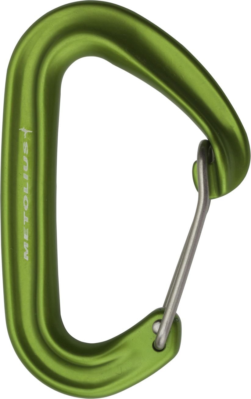 Metolius FS Mini II carabiner in green with wire gate for easy clipping on routes