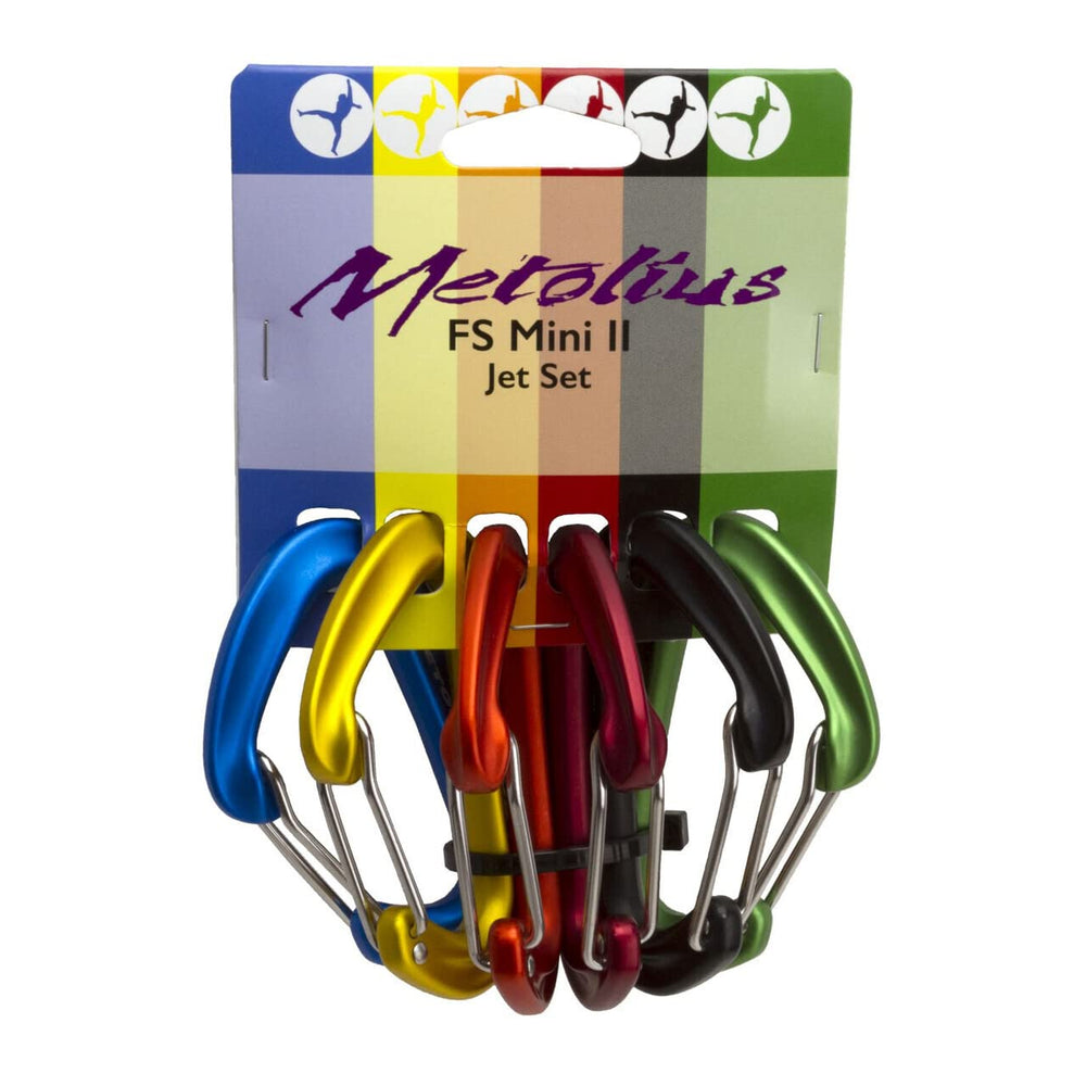 Metolius FS Mini II Jet Set carabiner, open gate strength for quick clipping on routes.