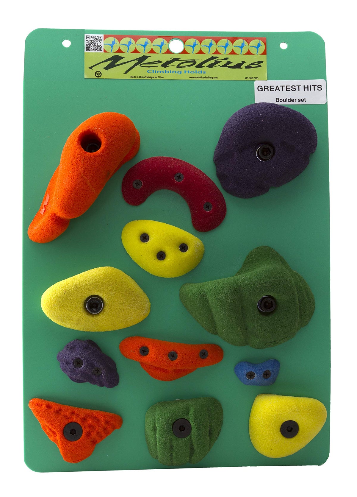 Metolius Greatest Hits Bouldering Set with 12 holds for versatile home wall training.