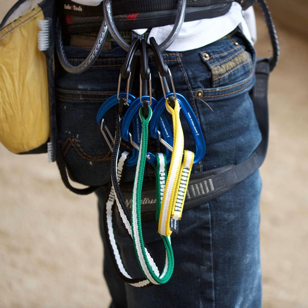 Metolius Monster Sling connection with Bravo II biner enhances anchor setup options.