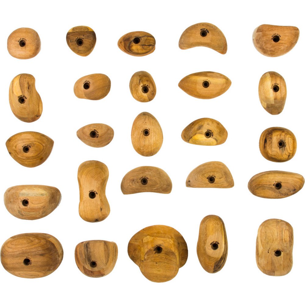 Metolius Wood Grips 25 Pack: smooth alder wood holds for training and skin-friendly grip practice.