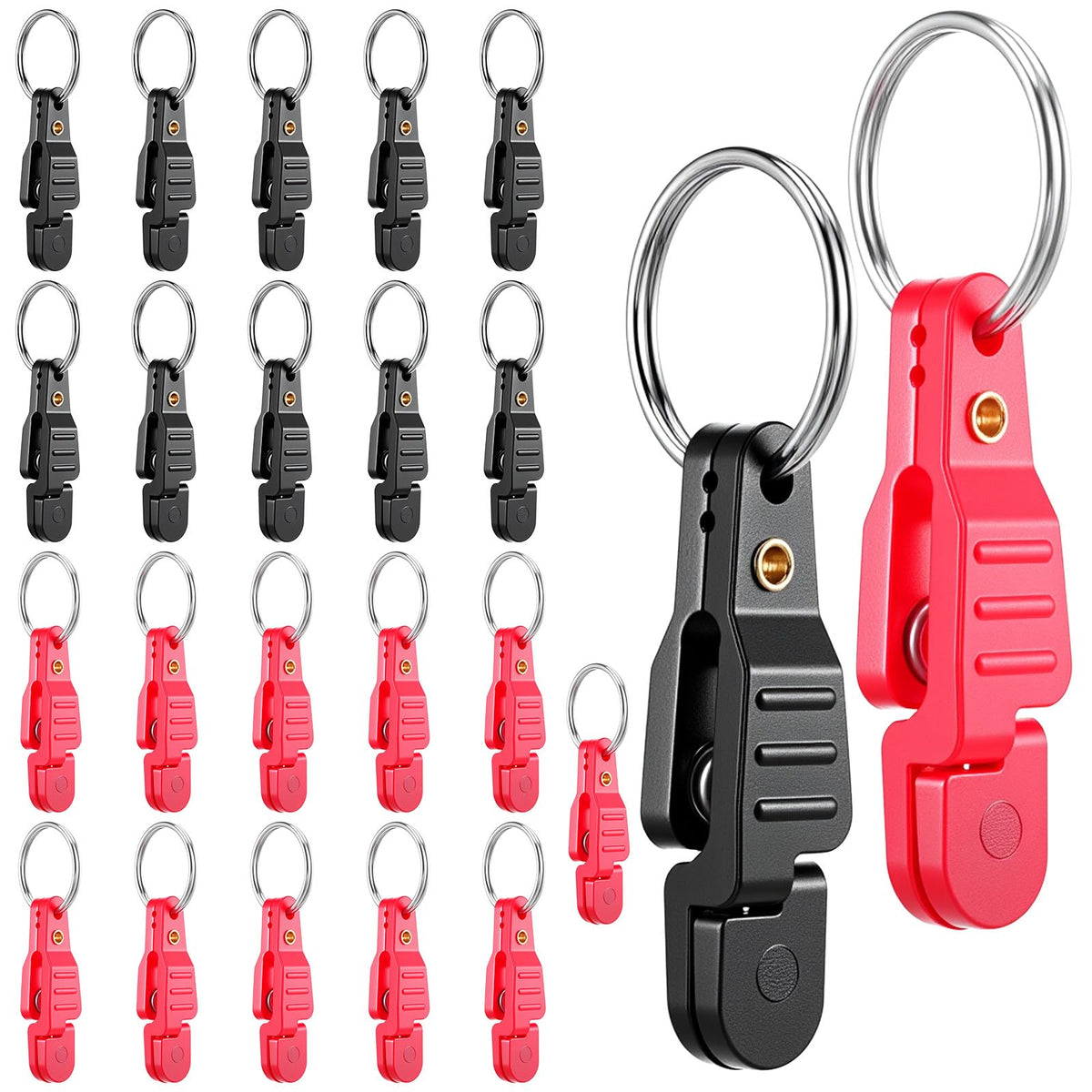 Close-up of Meyeyaia 21 Pcs Heavy Tension Snap Release Clips in red and black