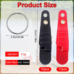 Red and black downrigger release clips with rings