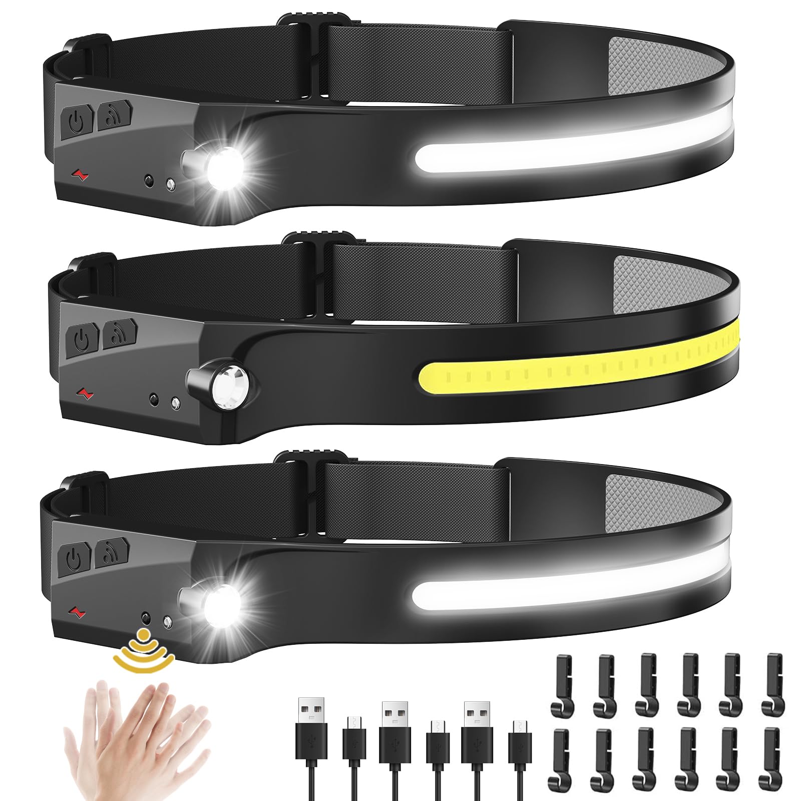 MEYHOR 3-pack rechargeable headlamp for versatile outdoor lighting.