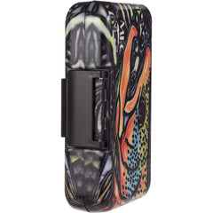 Artist Series Poly Fly Box Estrada Brown Trout closeup shows vibrant artwork and practical organization.