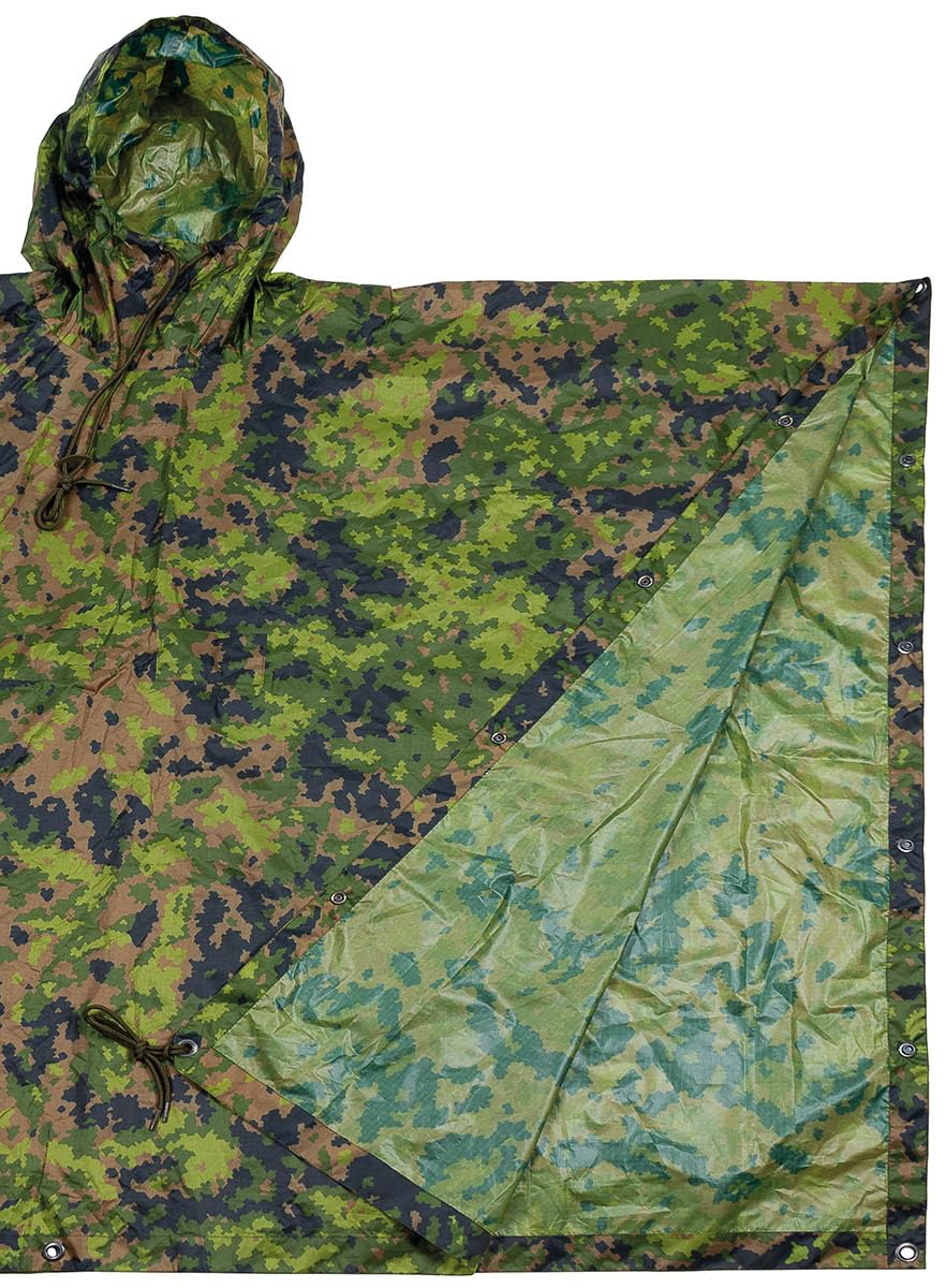 MFH US Poncho Ripstop camouflage, folded-pack, lightweight shelter option.