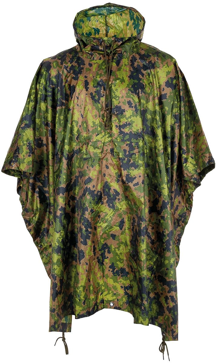 MFH US Poncho Ripstop camouflage, front view, protective wind and water shield.