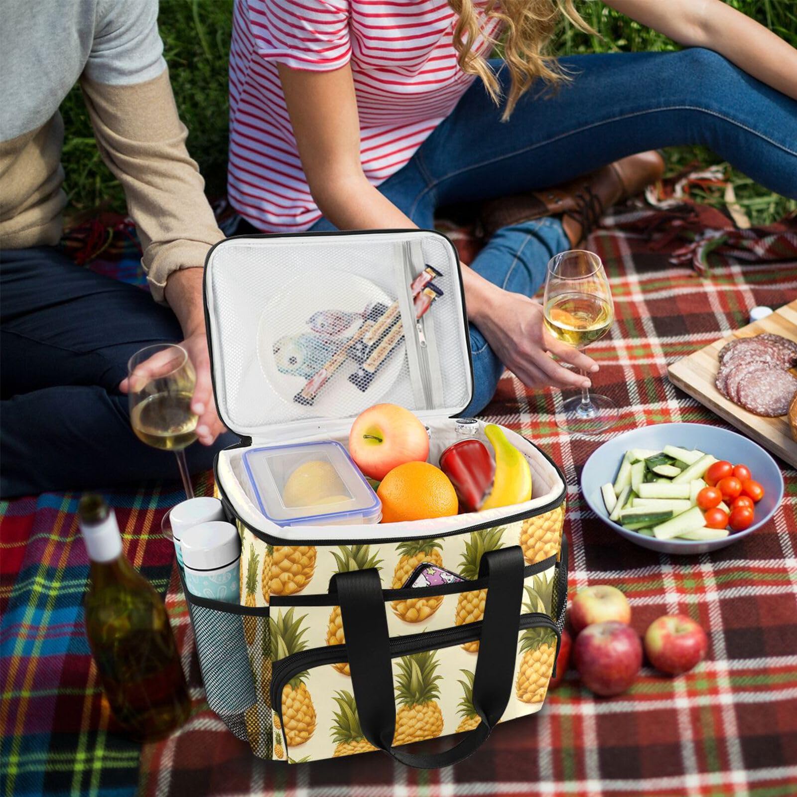 MFTJYO Pineapple Yellow Cooler Bag at beach or picnic