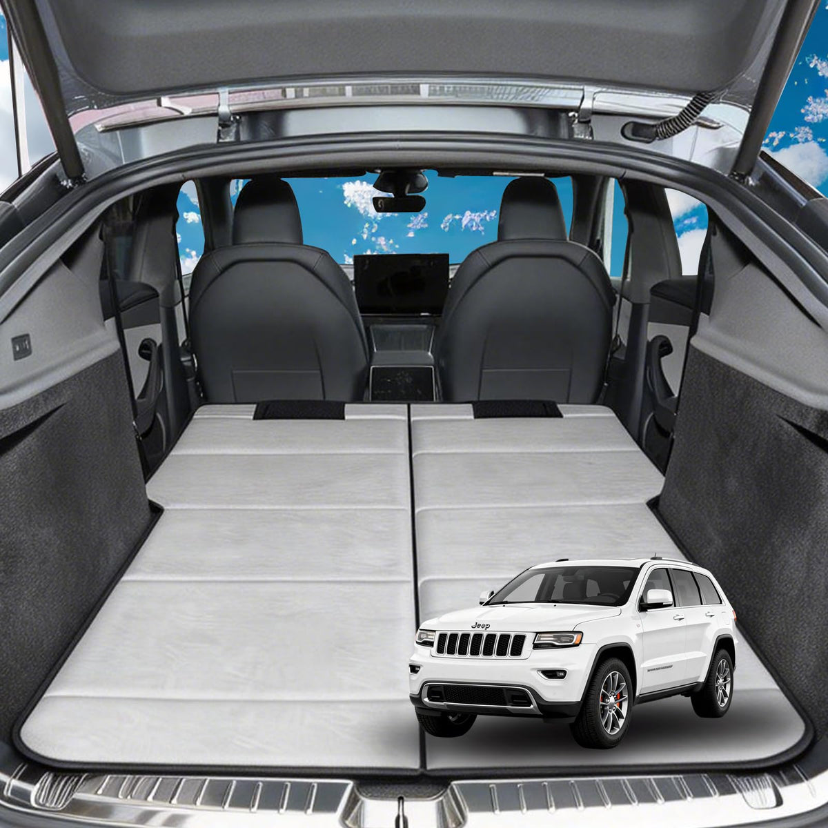 MGRFTOX non-inflatable car mattress folded for easy trunk storage and quick setup.