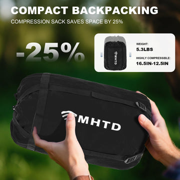 MHTD compact backpacking compression bag makes packing easy for side-pocket storage.