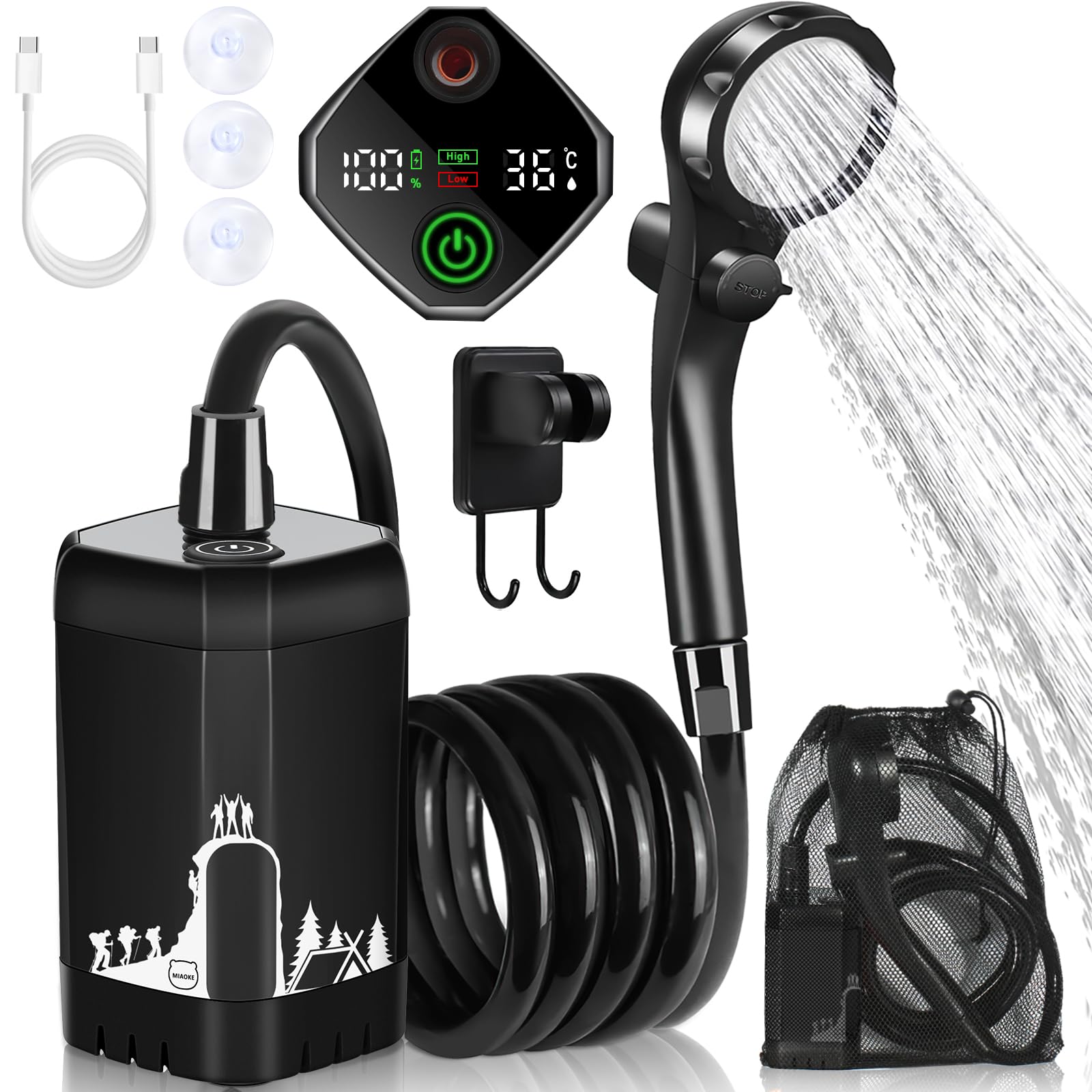 MIAOKE Upgrade portable camping shower battery powering long outdoor rinses