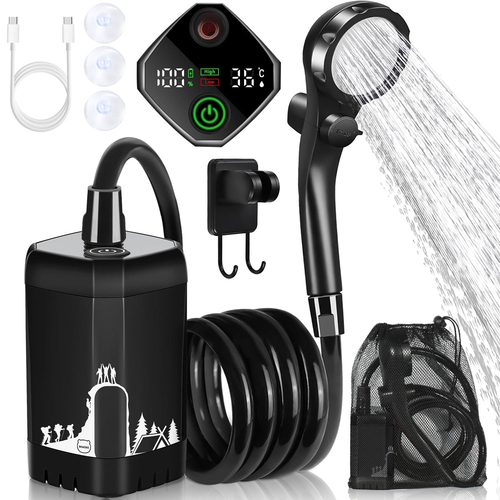 MIAOKE Upgrade portable camping shower battery powering long outdoor rinses