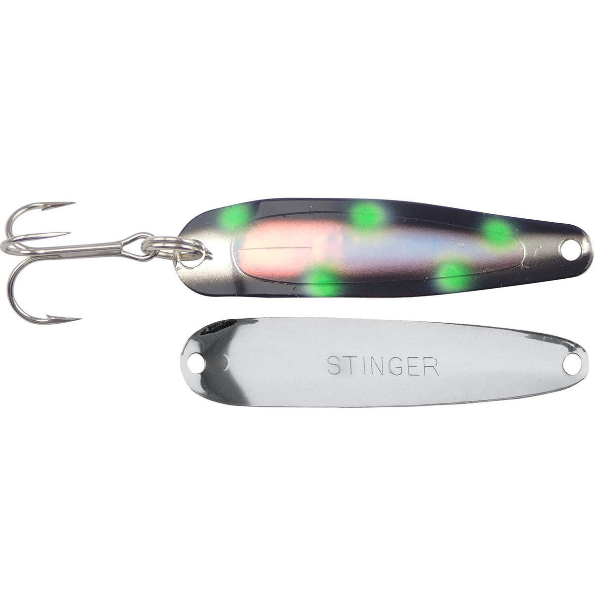 Michigan Stinger Scorpion Spoon Super UV Frost Byte 2-1-4 in front view for deep-water visibility.