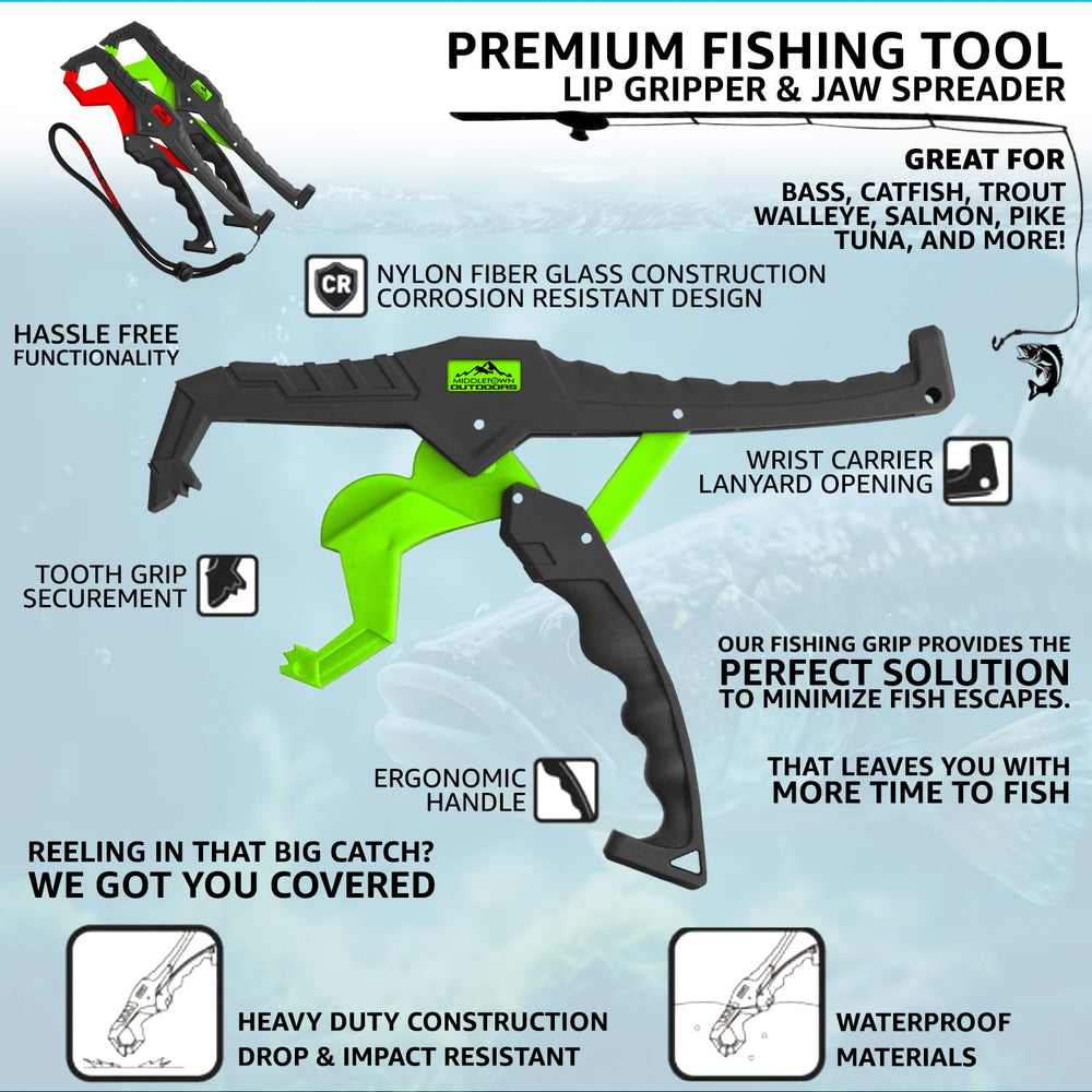 9-Inch green fish lip grabber with ergonomic handle