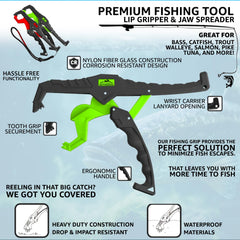 9-Inch green fish lip grabber with ergonomic handle