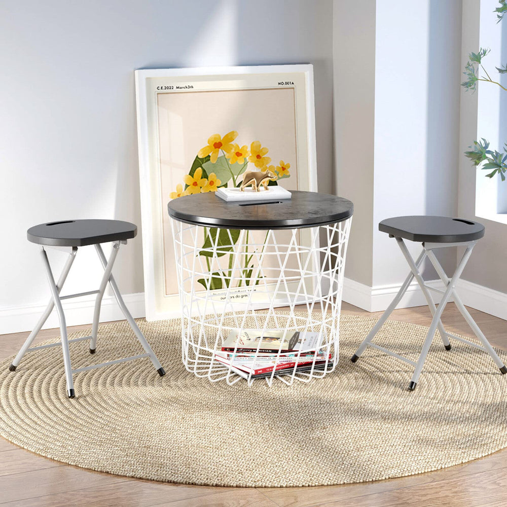 MIDDOW SilkyDry folding stool folded compact for easy storage.