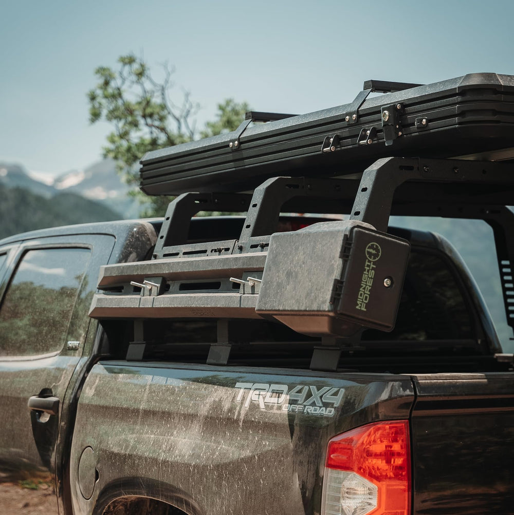Locker mounted on roof rack with keyed lock