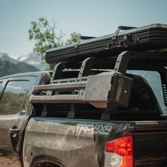 Locker mounted on roof rack with keyed lock