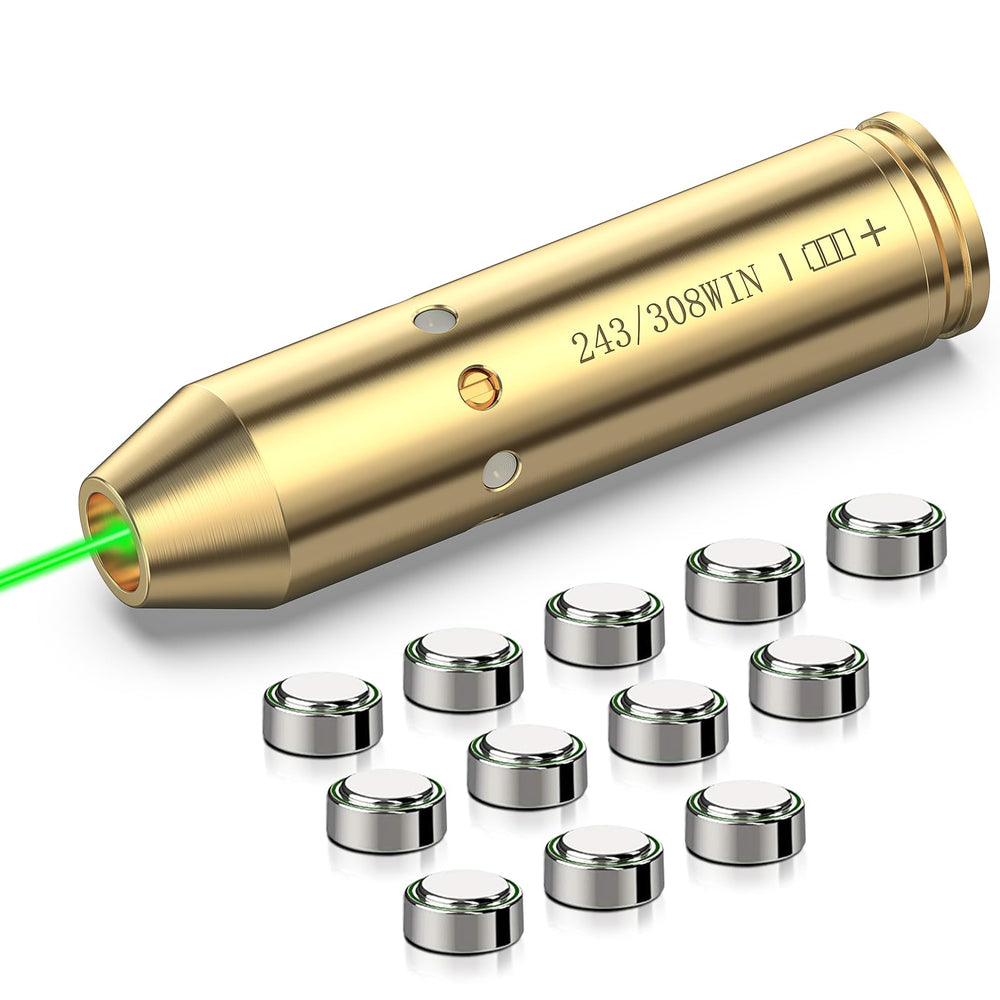 MidTen green bore sight positioned in a 243/308Win bore for quick zeroing.