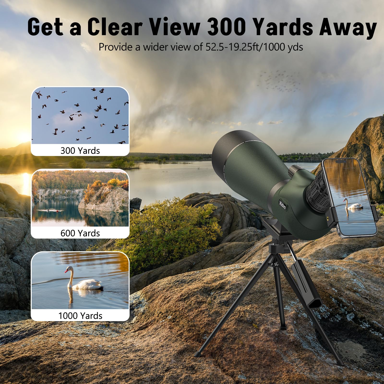 MidTen retractable sunshade reduces glare for clearer distant viewing