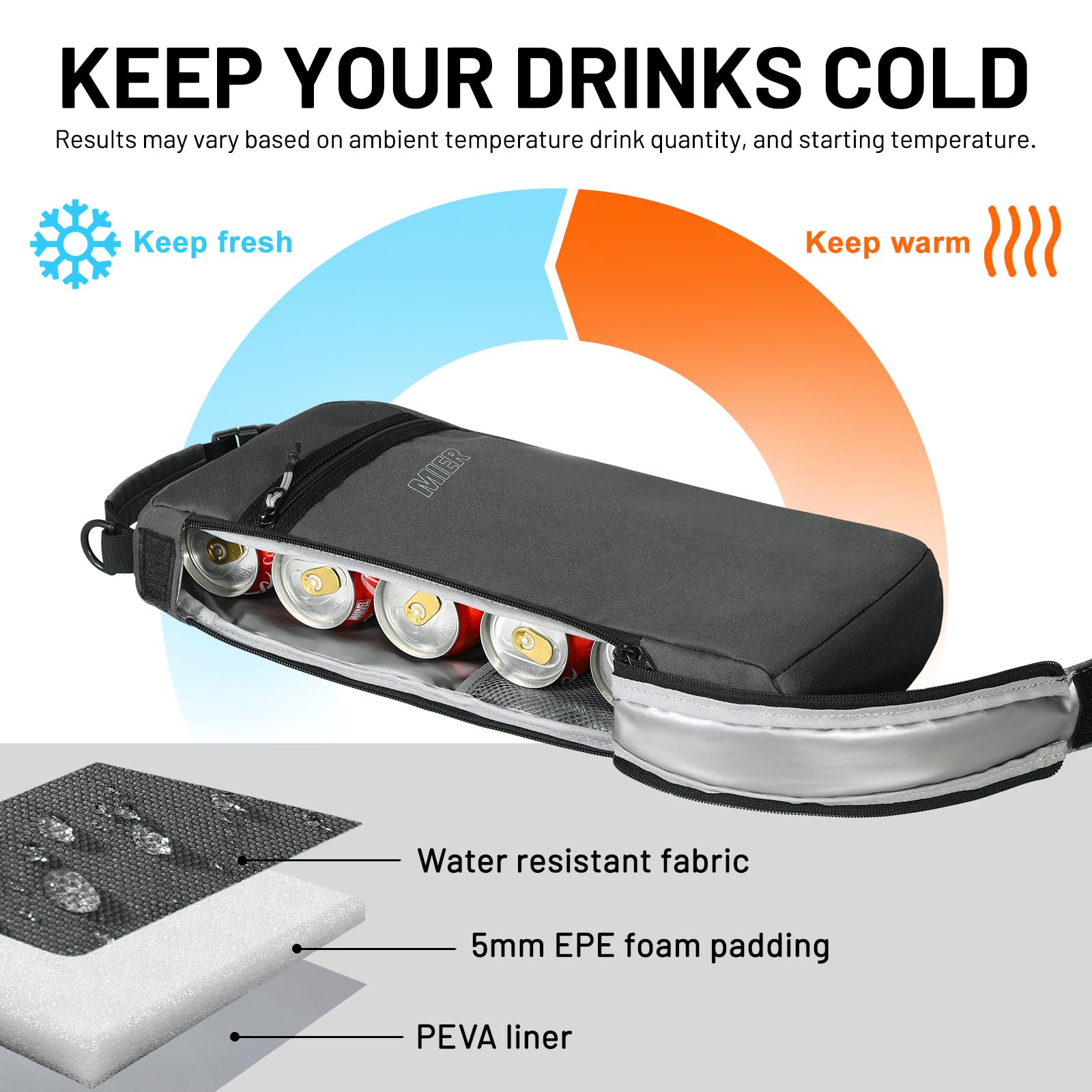MIER golf cooler bag front pocket highlights organized storage and snacks.