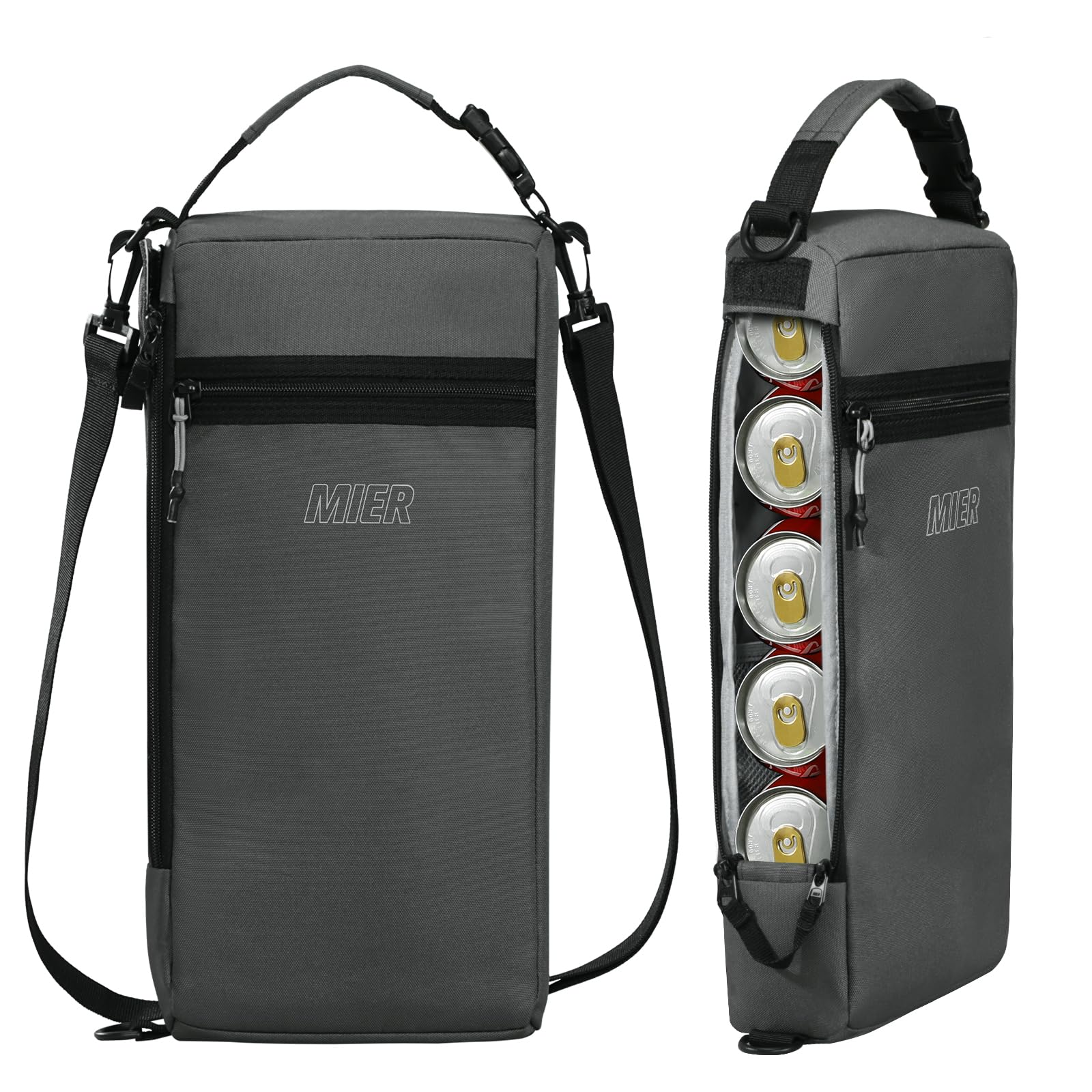 MIER golf cooler bag gray side view shows nine-can capacity for on-course drinks.