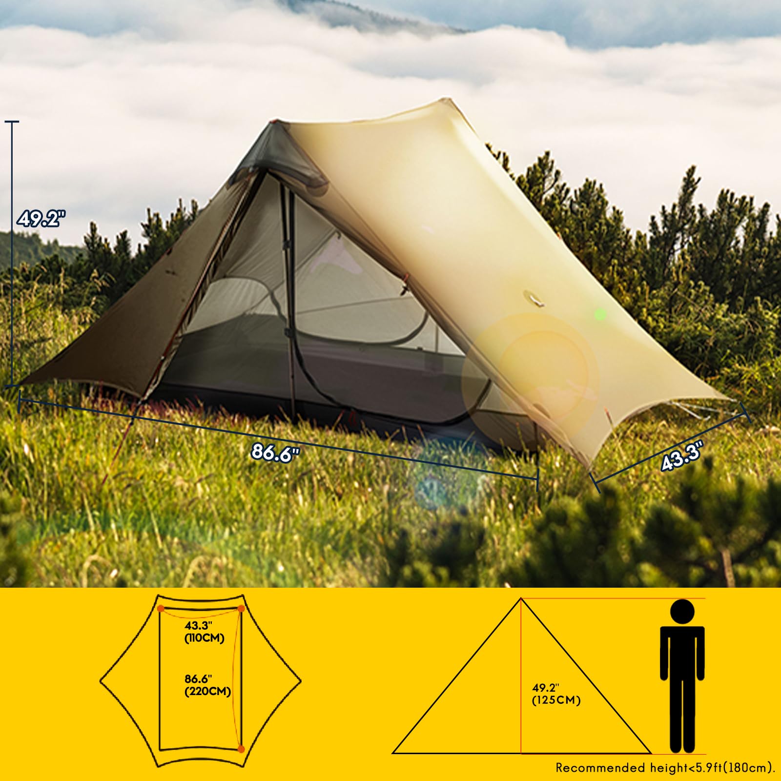 MIER LANSHAN ultralight tent rainfly seam-taped layer shows durable weather protection.
