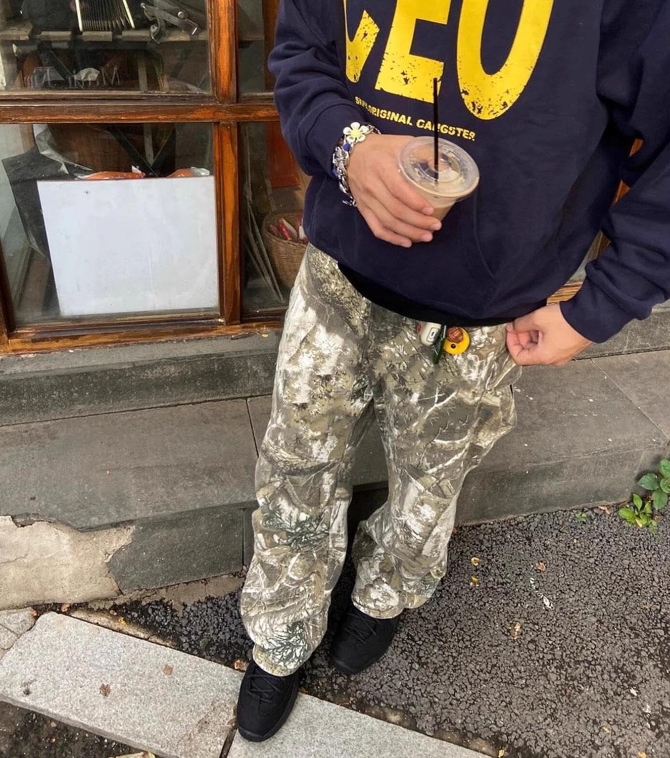 MIFJNF camo cargo pants back view with cargo pockets for secure everyday carry.