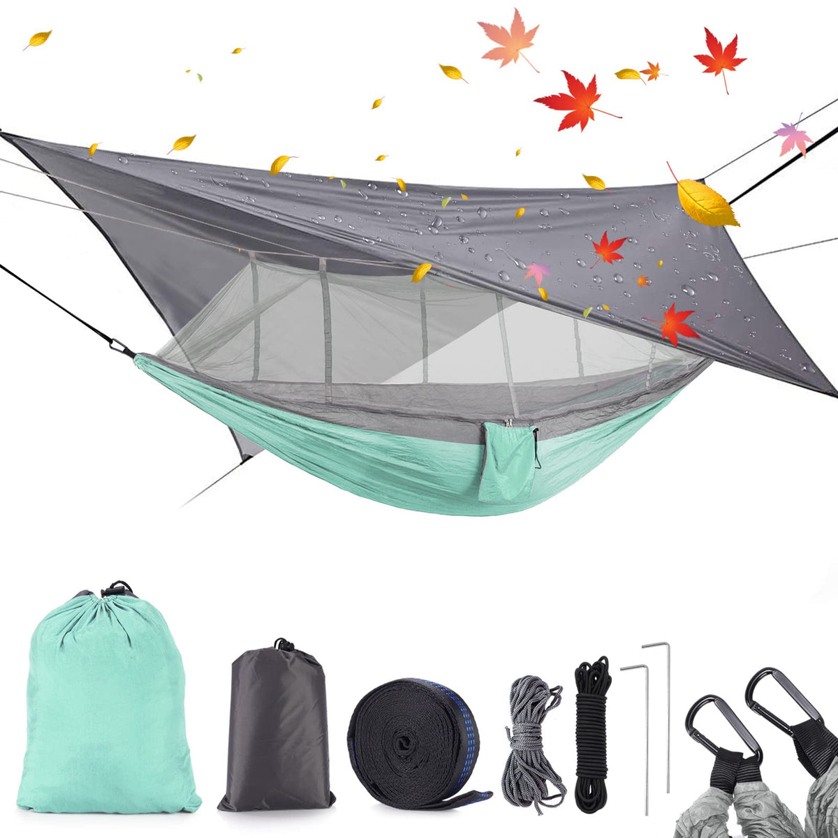 MIFXIN camping hammock with mosquito net setup for insect-free relaxation outdoors.