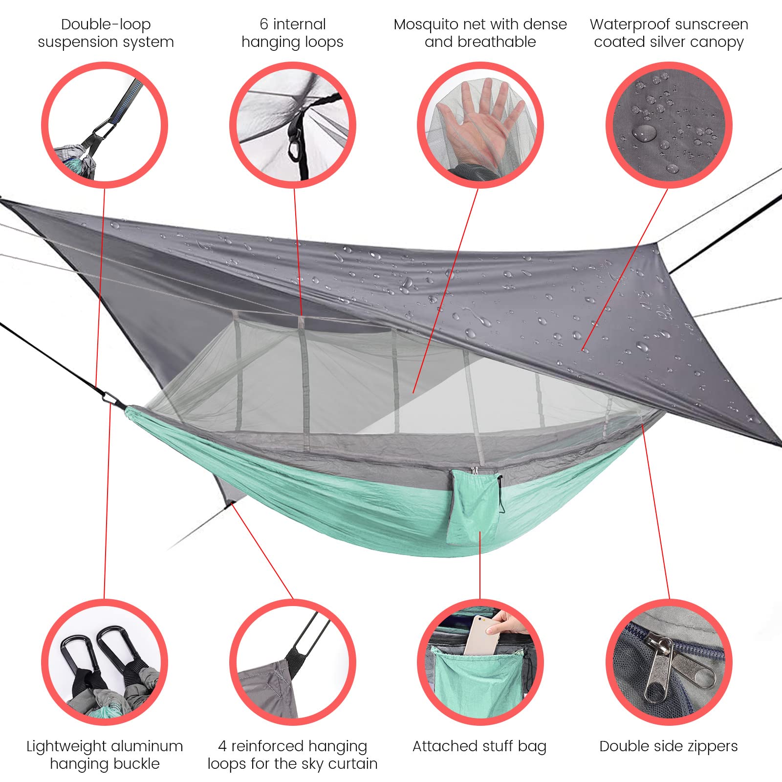 MIFXIN camping hammock rain fly tarp extended for weather-ready camping.