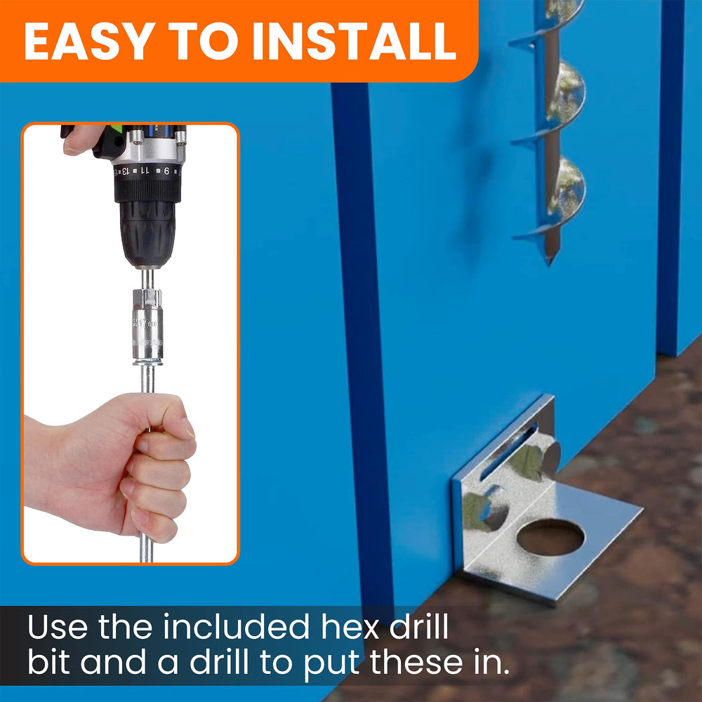 MightyPhine ground anchors 4-pack kit ready for quick storage shed use.
