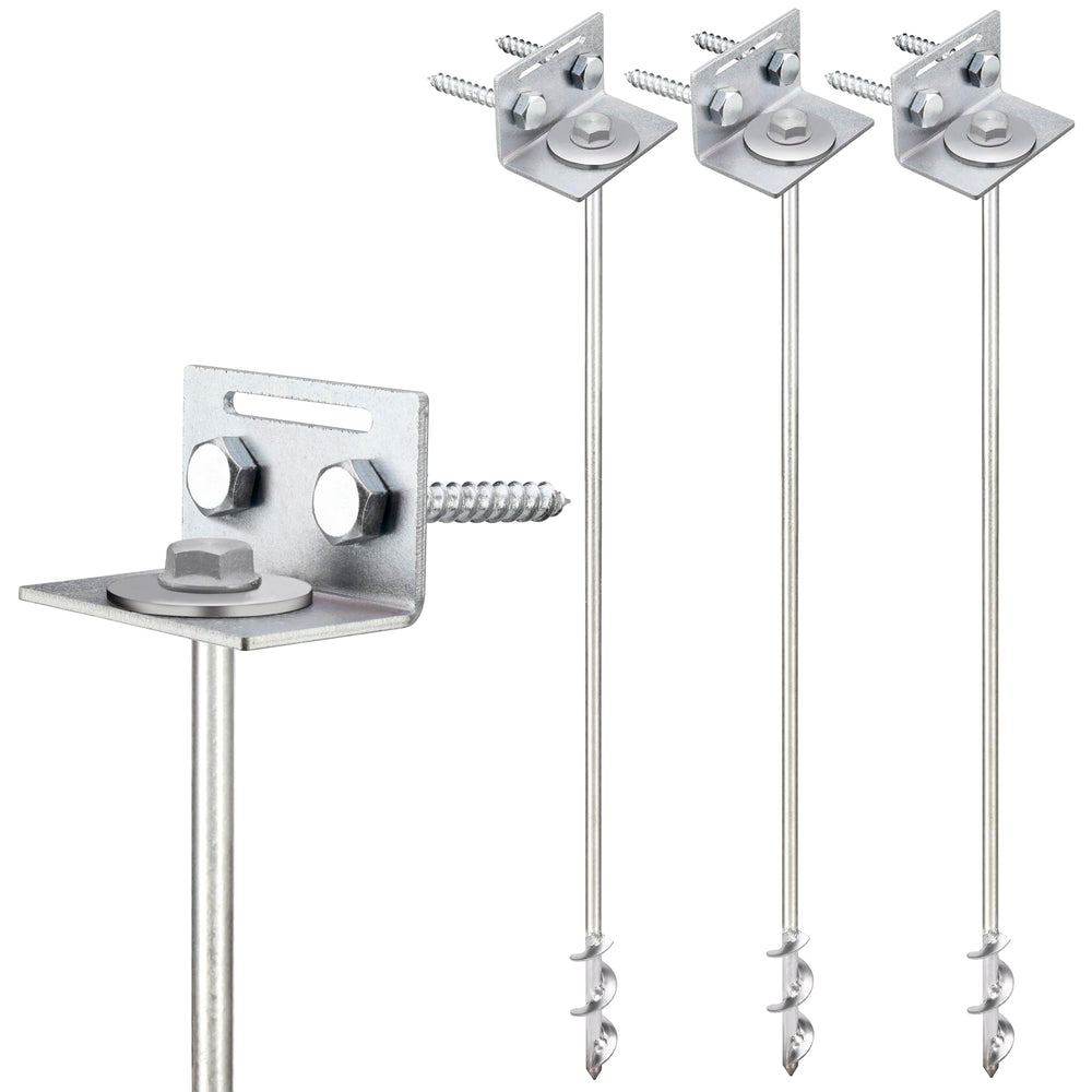 MightyPhine ground anchors screw-in 24-inch set of four with brackets for secure outdoor tie-downs.