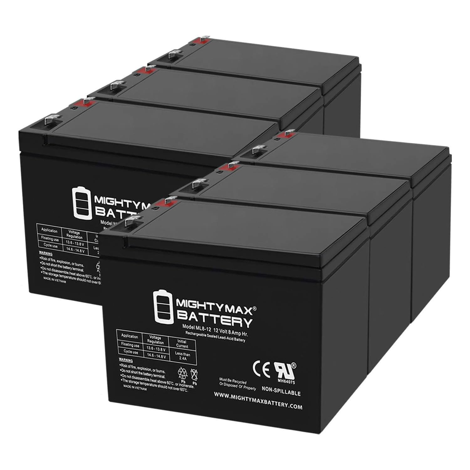 Mighty Max Battery 12V 8Ah SLA front view for reliable backup power.