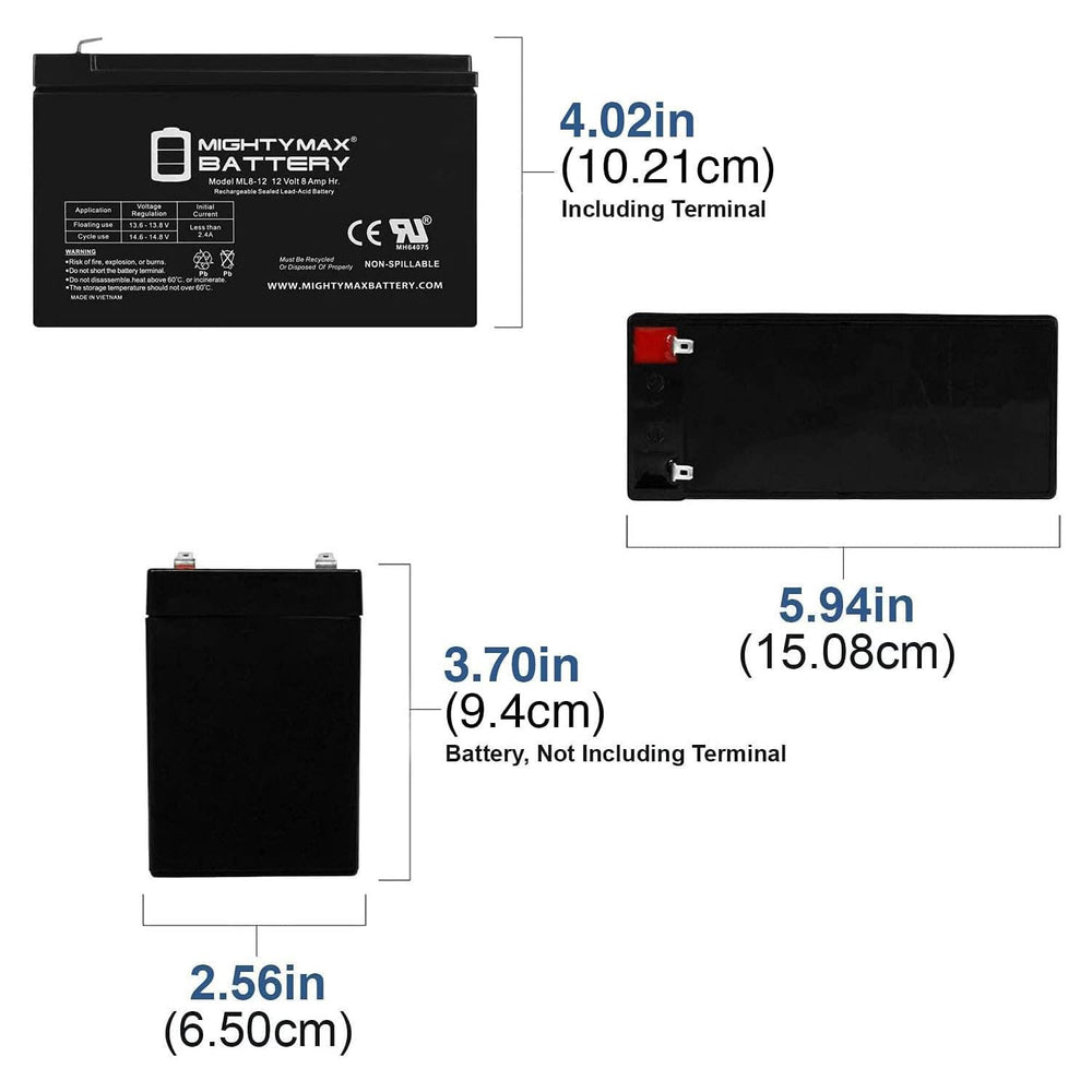 Mighty Max Battery 12V 8Ah SLA side view showing compact, easy-fit design.