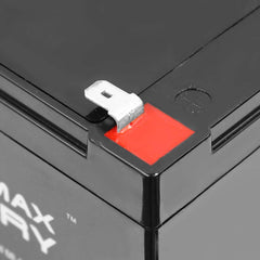 Mighty Max Battery dimensions label, compact footprint for tight spaces.