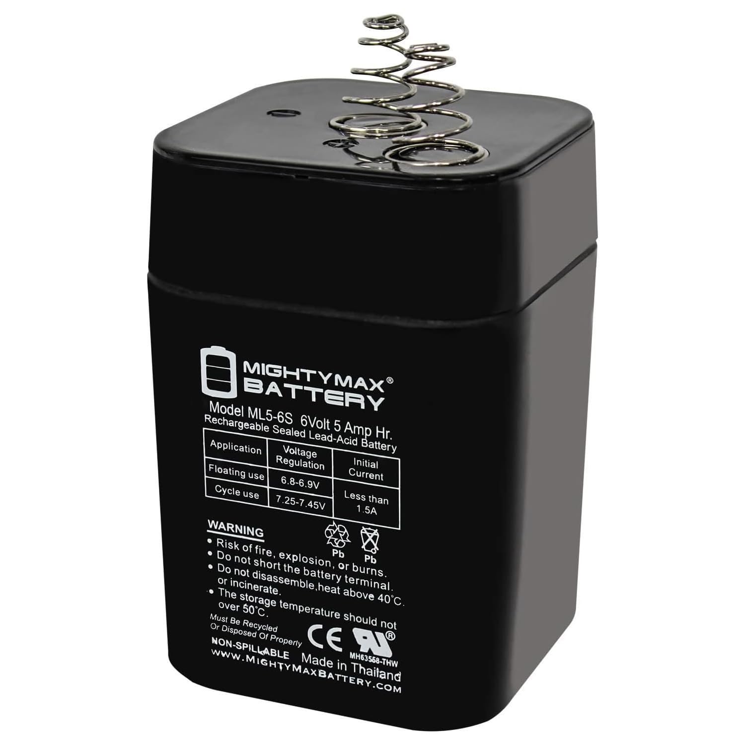 Mighty Max Battery ML5-6S 6V 5Ah exterior view for feeder replacement