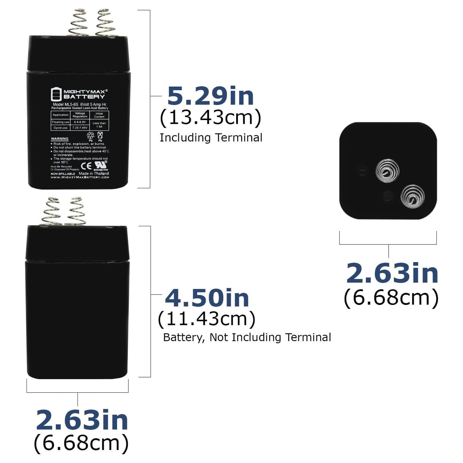 Close-up of S2 spring terminal on Mighty Max ML5-6S 6V 5Ah for reliable connections