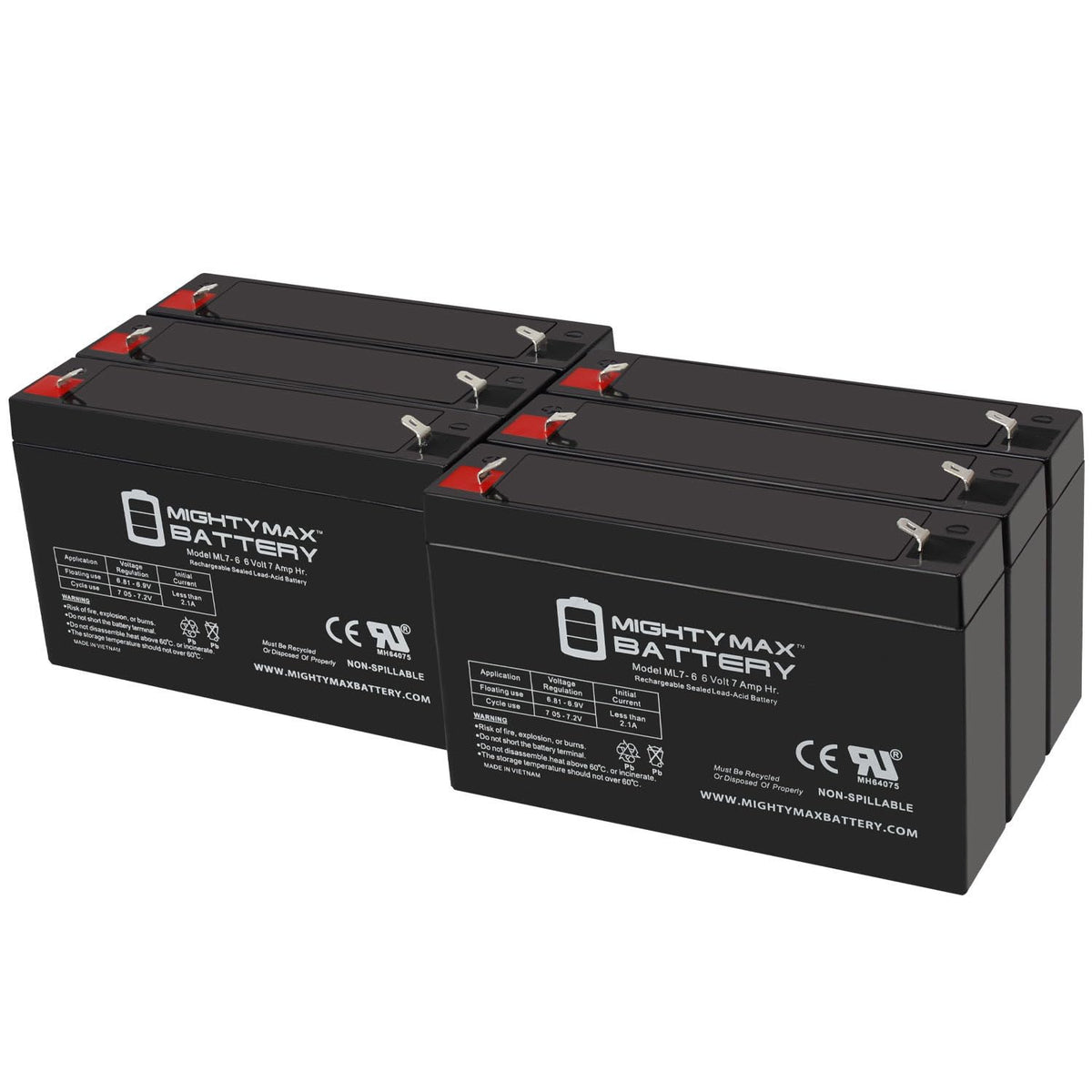 Mighty Max ML7-6 6V 7Ah SLA battery pack with F1 terminals for backup power