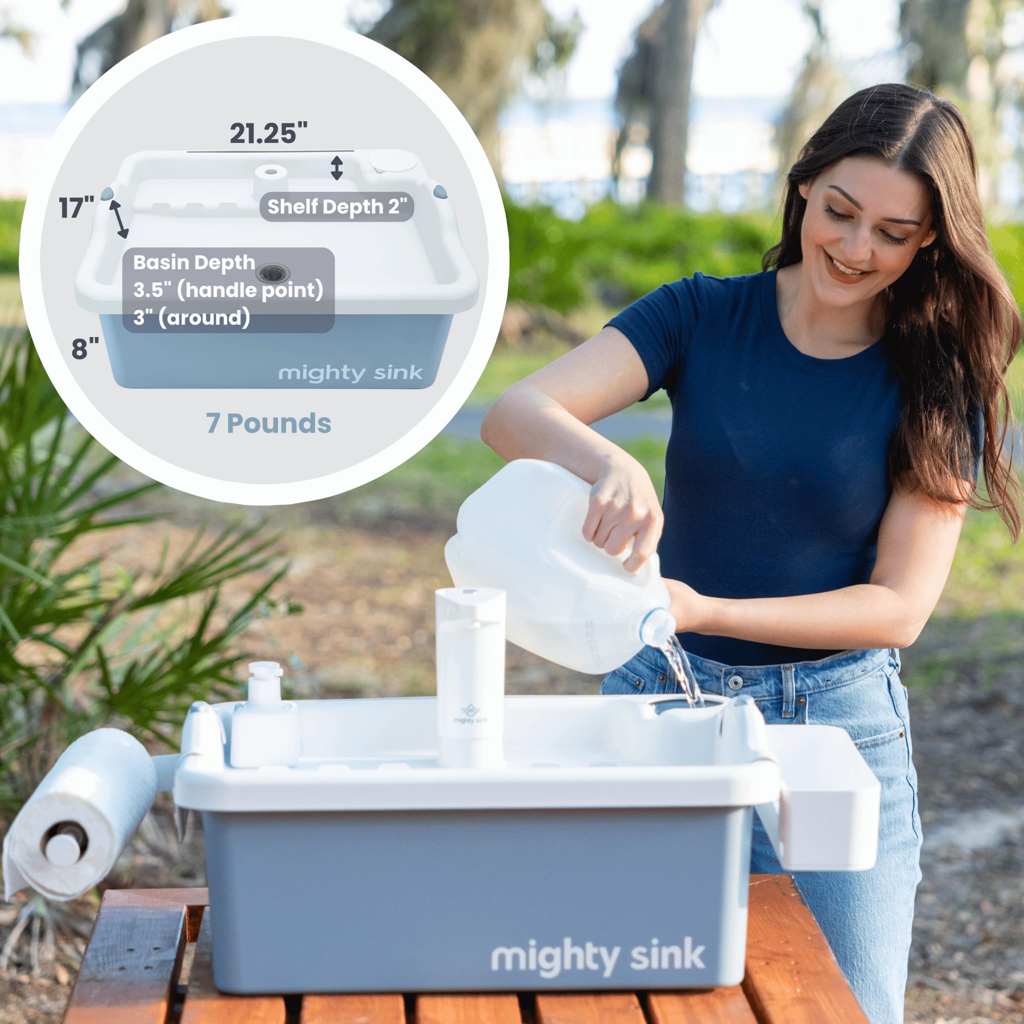 Mighty Sink electronic faucet action shows continuous water flow for easier cleaning.