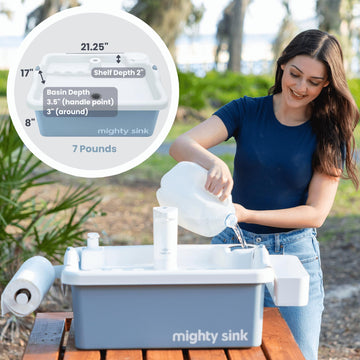 Mighty Sink electronic faucet action shows continuous water flow for easier cleaning.